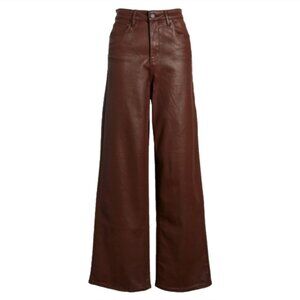 BLANK NYC Franklin Coated Denim Ribcage Wide Leg Jeans in Coffee Talk